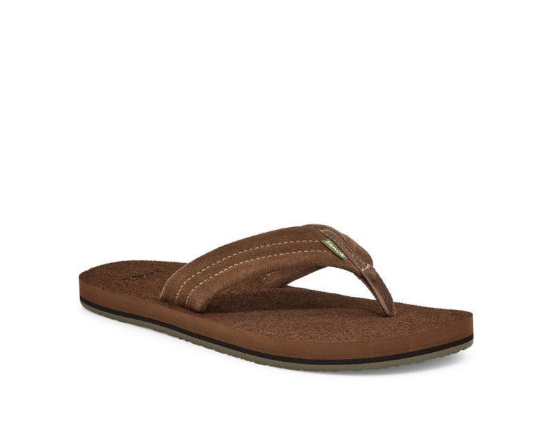 Sanuk Beer Cozy Stacker Suede Men's Flip Flops Brown | Canada 261SGL